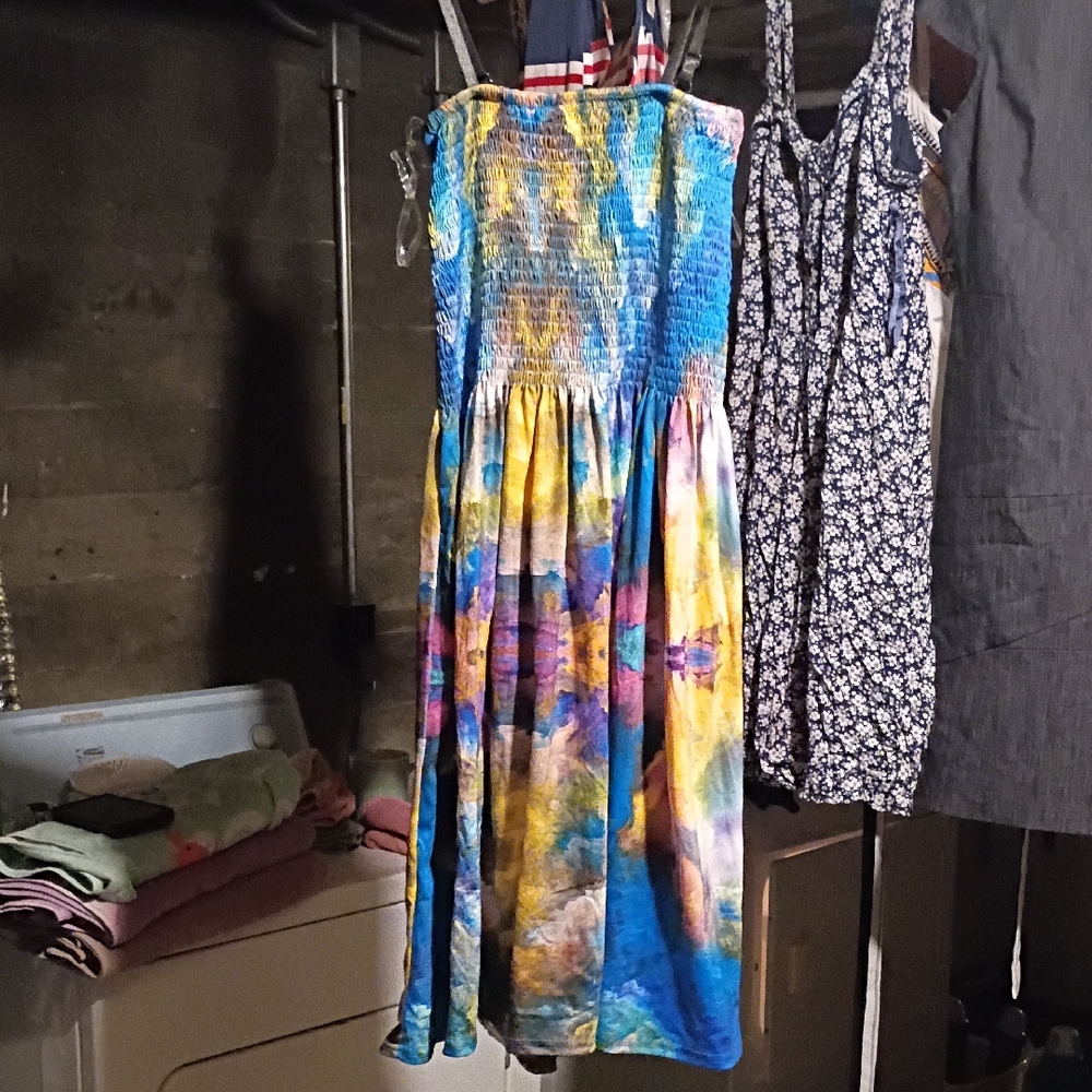 Shoreline Blue and Yellow Smocked Midi Dress